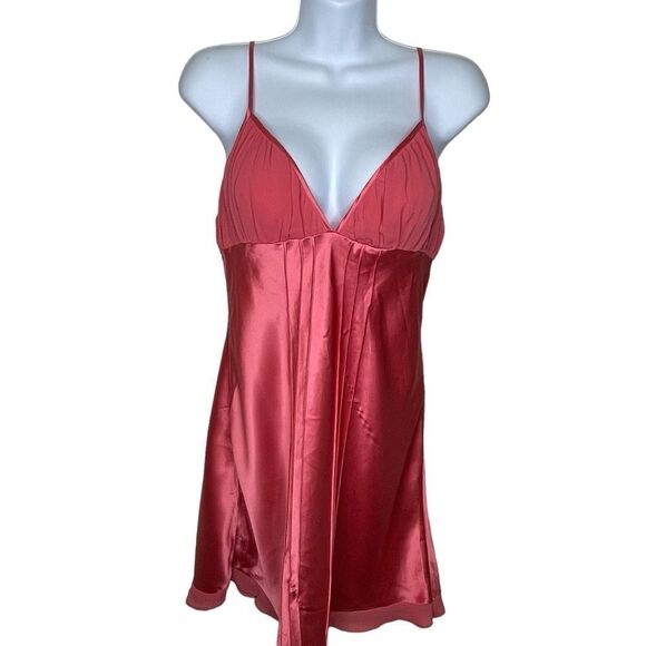 Vintage Frederick's of Hollywood Satin Chiffon Babydoll Slip Nightie Coral Pink - Picture 1 of 11